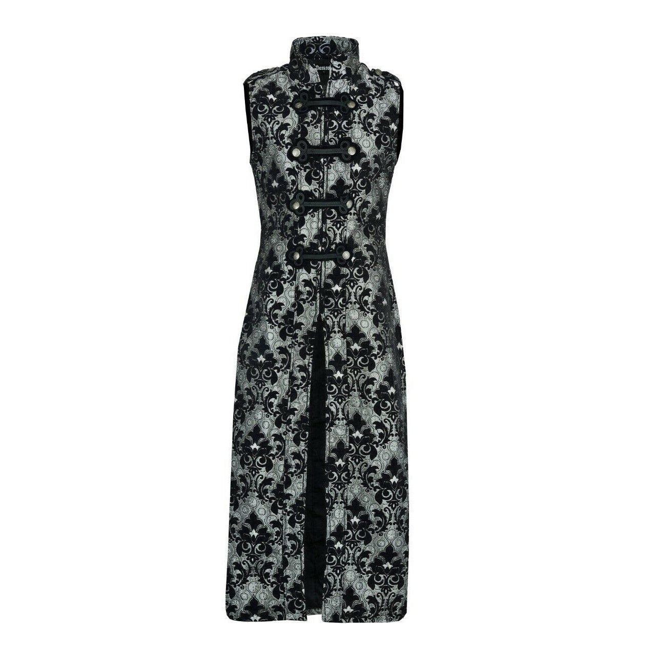 Men's Fashion Long Gothic Waistcoat Coat Jacket Black Silver Damask Steampunk