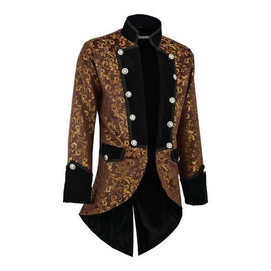 Handmade Men Tail Coat Jacket Gold Brocade Goth Steampunk Victorian /Tailcoat