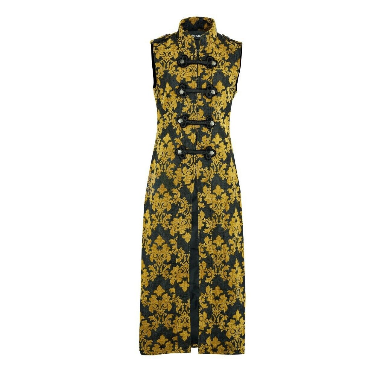 Men's Fashion Long Gothic Waistcoat Coat Jacket Black Gold Damask Steampunk