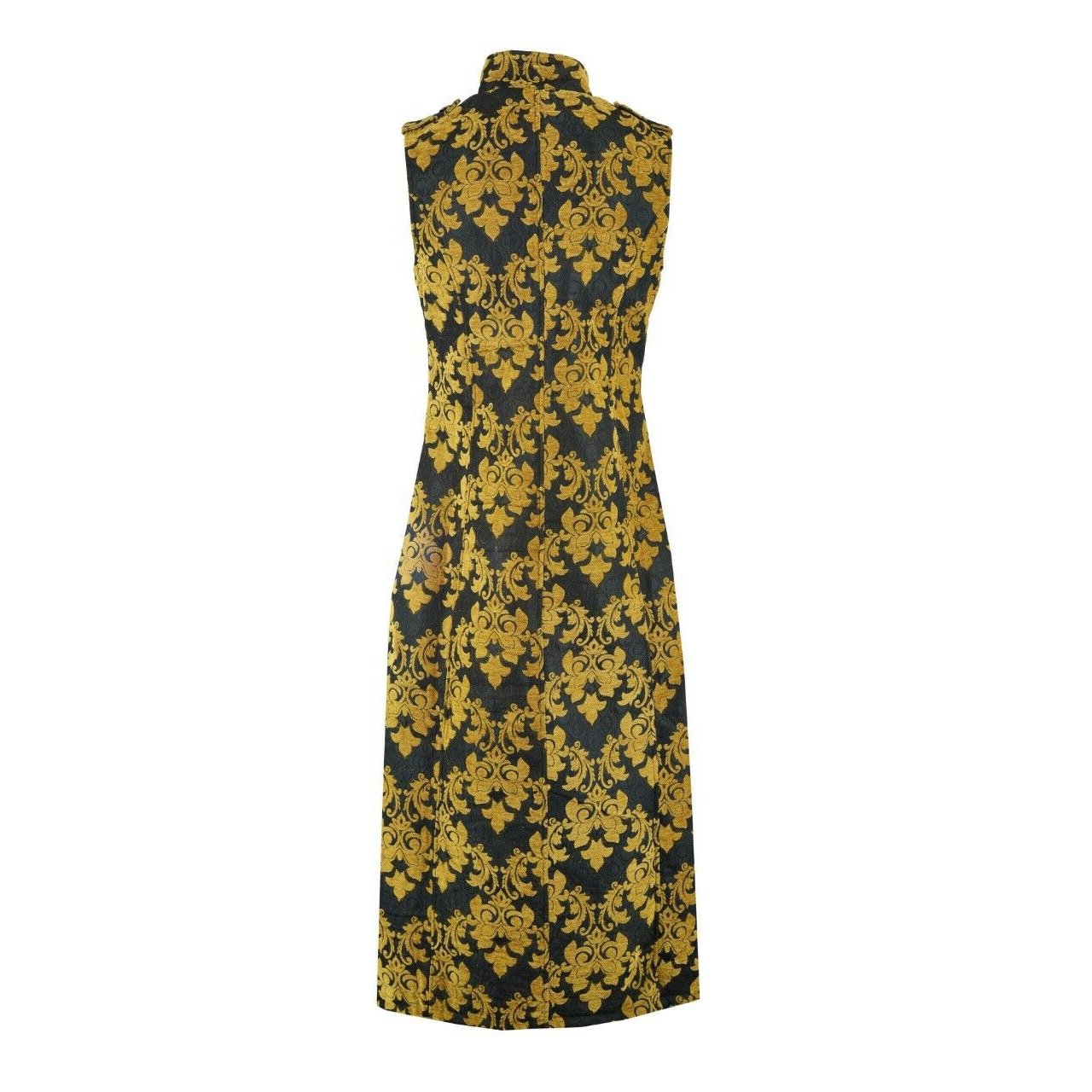 Men's Fashion Long Gothic Waistcoat Coat Jacket Black Gold Damask Steampunk