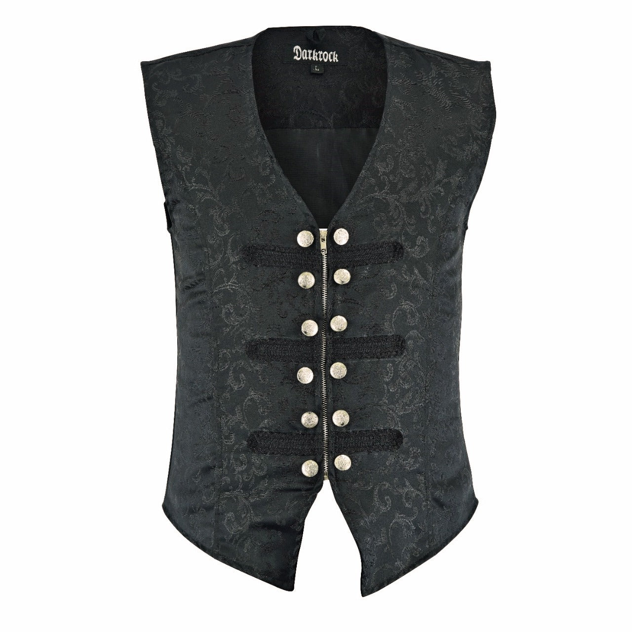 DARKROCK MEN'S BLACK BROCADE TAILORED VICTORIAN SINGLE BREASTED WAIST COAT VESTUSA (1)