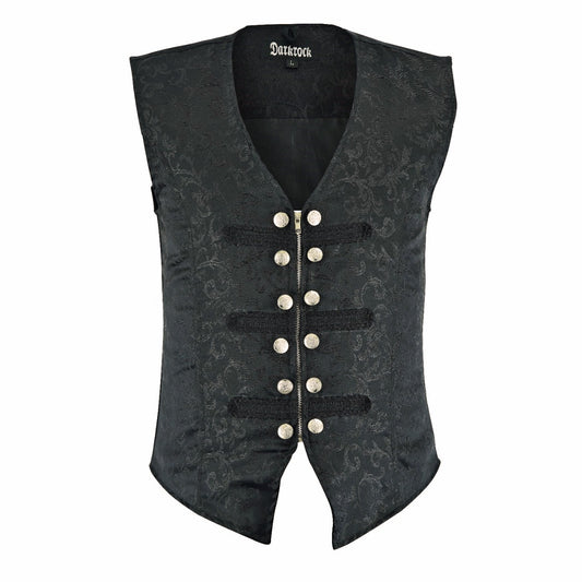 DARKROCK MEN'S BLACK BROCADE TAILORED VICTORIAN SINGLE BREASTED WAIST COAT VESTUSA (1)