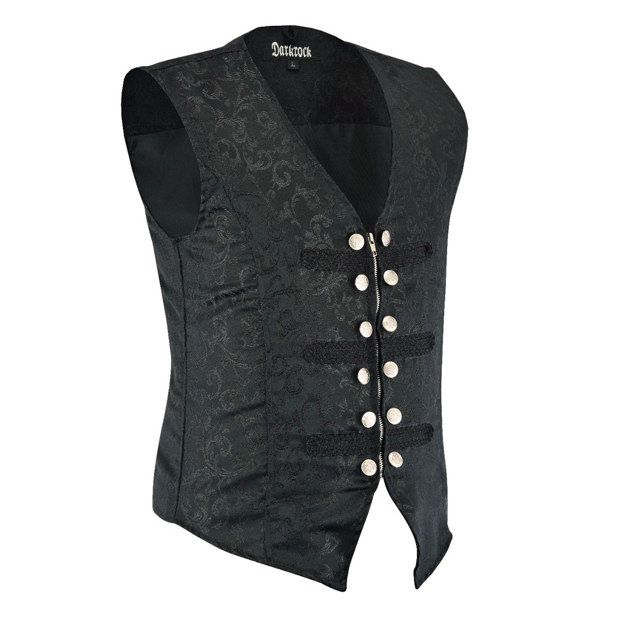 DARKROCK MEN'S BLACK BROCADE TAILORED VICTORIAN SINGLE BREASTED WAIST COAT VESTUSA (3)