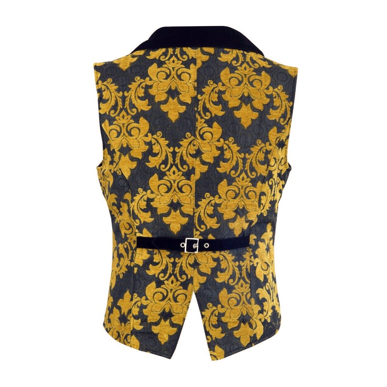 DARKROCK MEN'S MONARCH VEST BLACK & GOLD VICTORIAN SINGLE BREASTED WAISTCOAT VEST (back)