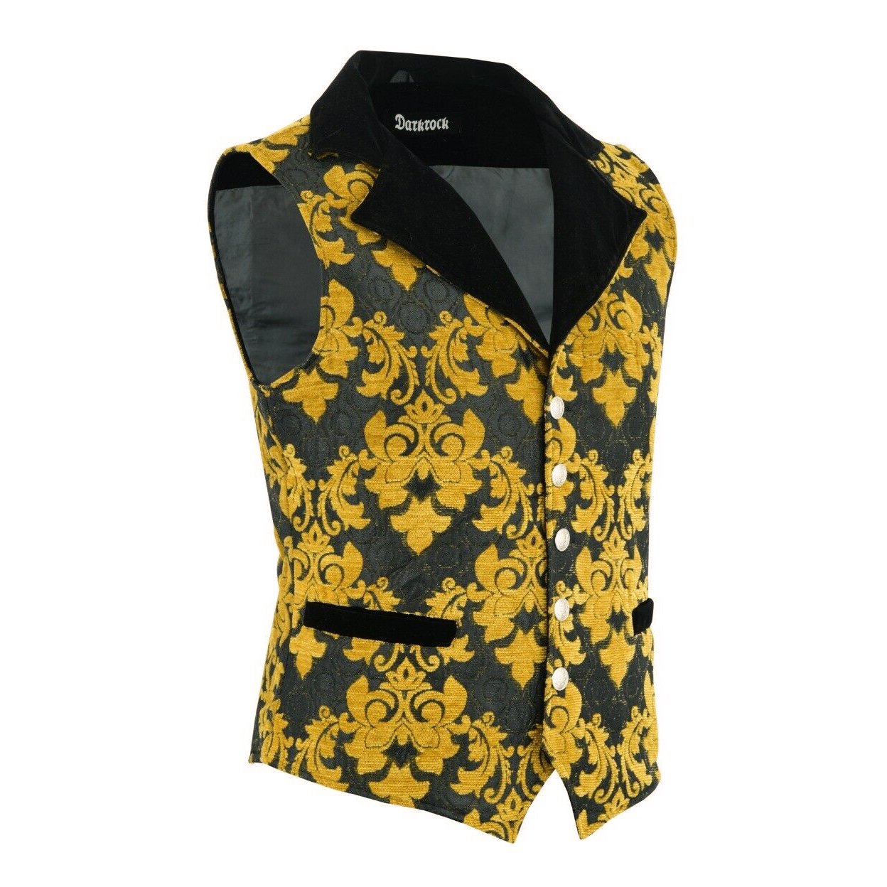 DARKROCK MEN'S MONARCH VEST BLACK & GOLD VICTORIAN SINGLE BREASTED WAISTCOAT VEST (side)