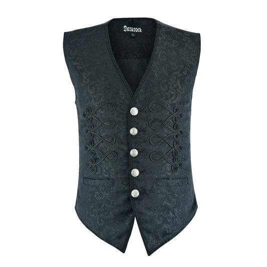 DARKROCK Men's Brocade Vest Waistcoat Black Damask Velvet Gothic Steampunk Renaissance (1)