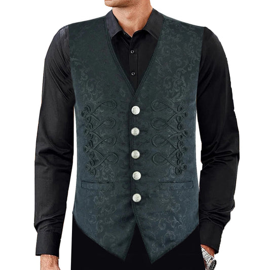 Men's Brocade Vest Waistcoat Black Damask Velvet Gothic Steampunk Renaissance