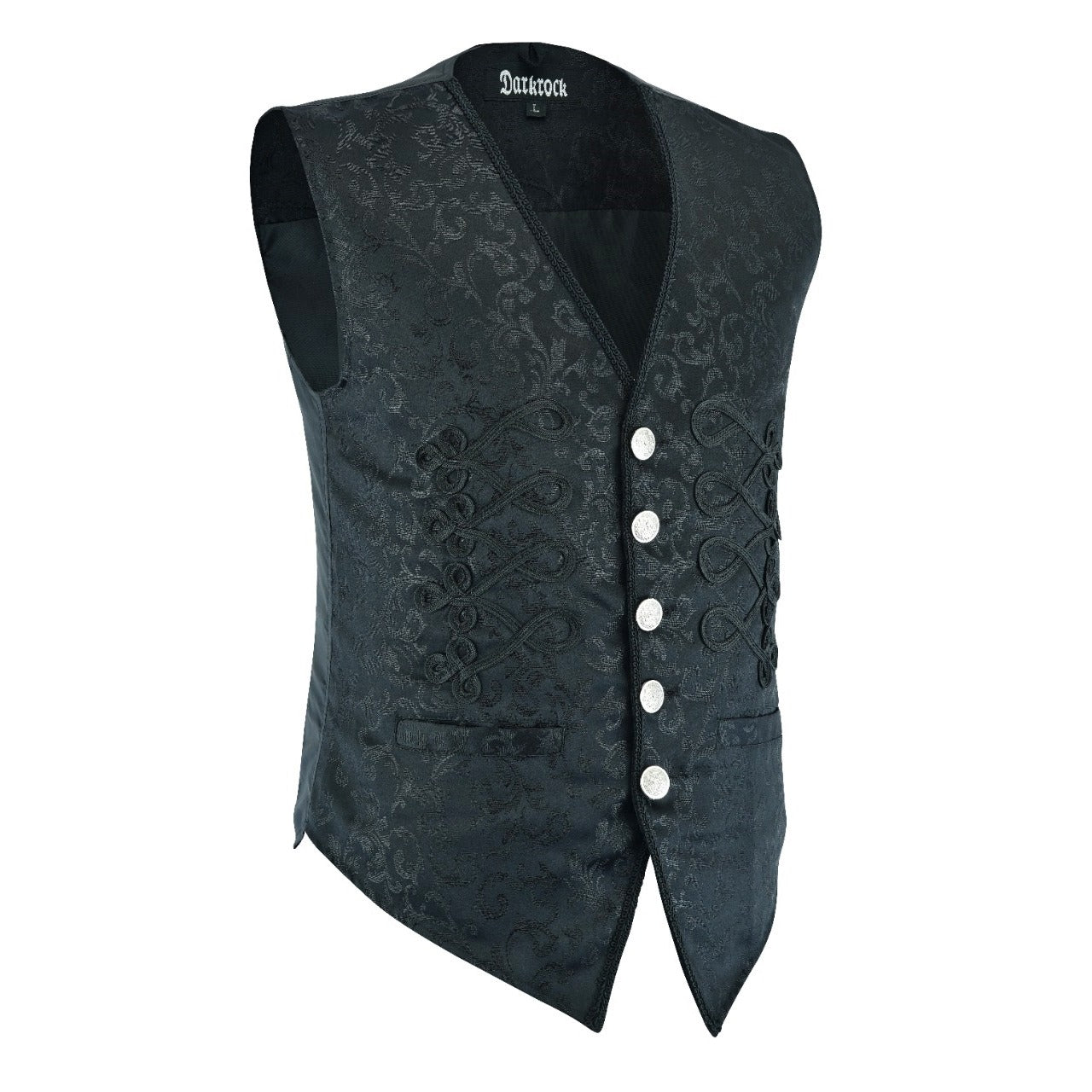 DARKROCK Men's Brocade Vest Waistcoat Black Damask Velvet Gothic Steampunk Renaissance (3)