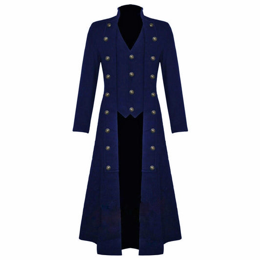 Men's Cotton Twill Steampunk Jacket Goth Victorian/Military Style Trench Coat