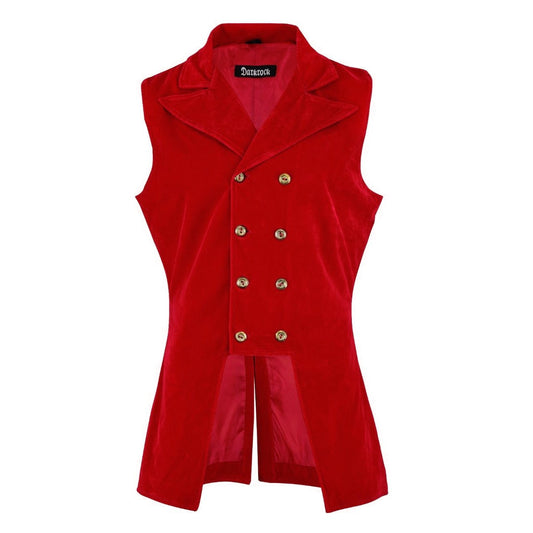 Men's Double Breasted Governor Vest Waistcoat Vtg Red Velvet Brocade Gothic Steampunk/Usa