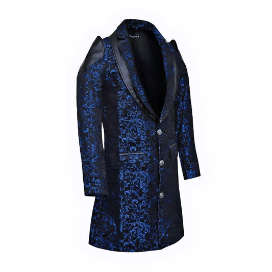Men's Jacket Coat Blue Damask Gothic Steampunk Vtg Aristocrat / Faux Leather