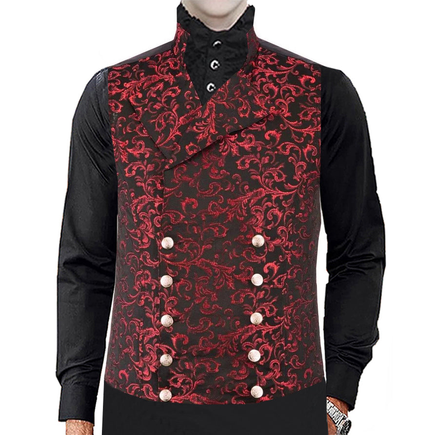 Men's Steampunk Double-Breasted Waistcoat Red Vest Gothic/Western-Reenactment/Usa