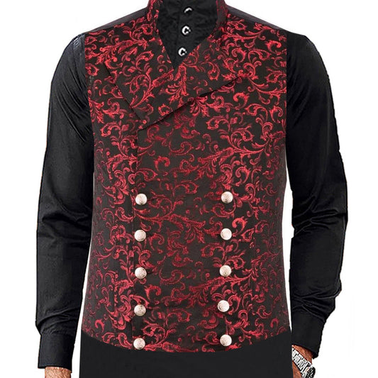 Men's Steampunk Double-Breasted Waistcoat Red Vest Gothic Western-Reenactment USA