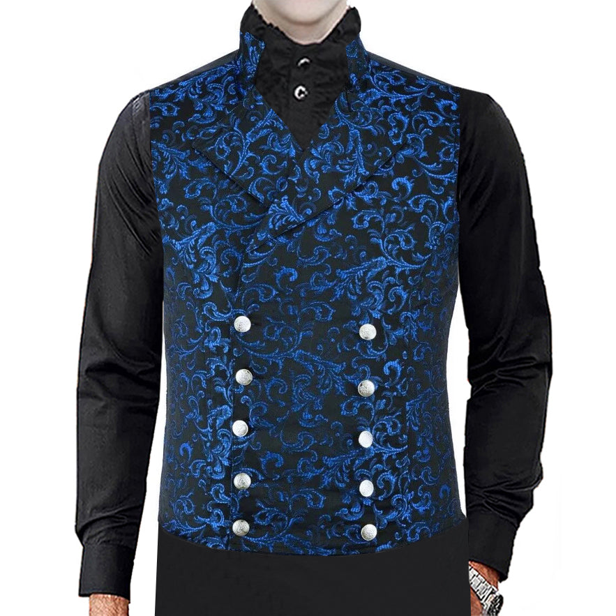 Men's Steampunk Double-Breasted Waistcoat Blue Vest Gothic/Western-Reenactment/Usa