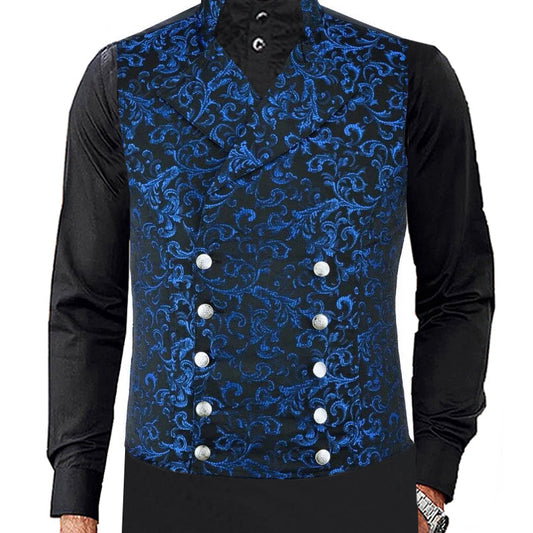 Men's Steampunk Double-Breasted Waistcoat Blue Vest Gothic Western-Reenactment USA