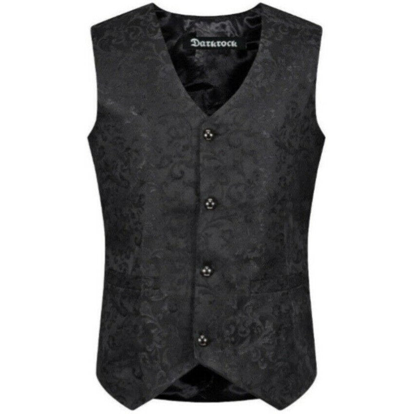 DARKROCK Mens Tailored Formal Waistcoat Gothic Steampunk Brocade Victorian Cosplay (front)