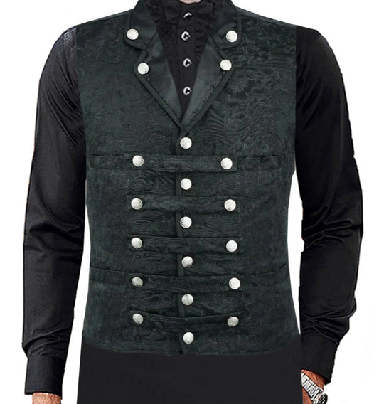 Men's Victorian Steampunk Captain Black Brocade Waistcoat Gentleman Vest