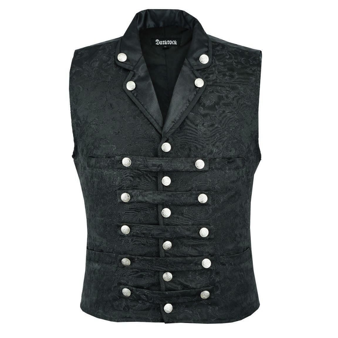 Men's Victorian Steampunk Captain Black Brocade Waistcoat Gentleman Vest