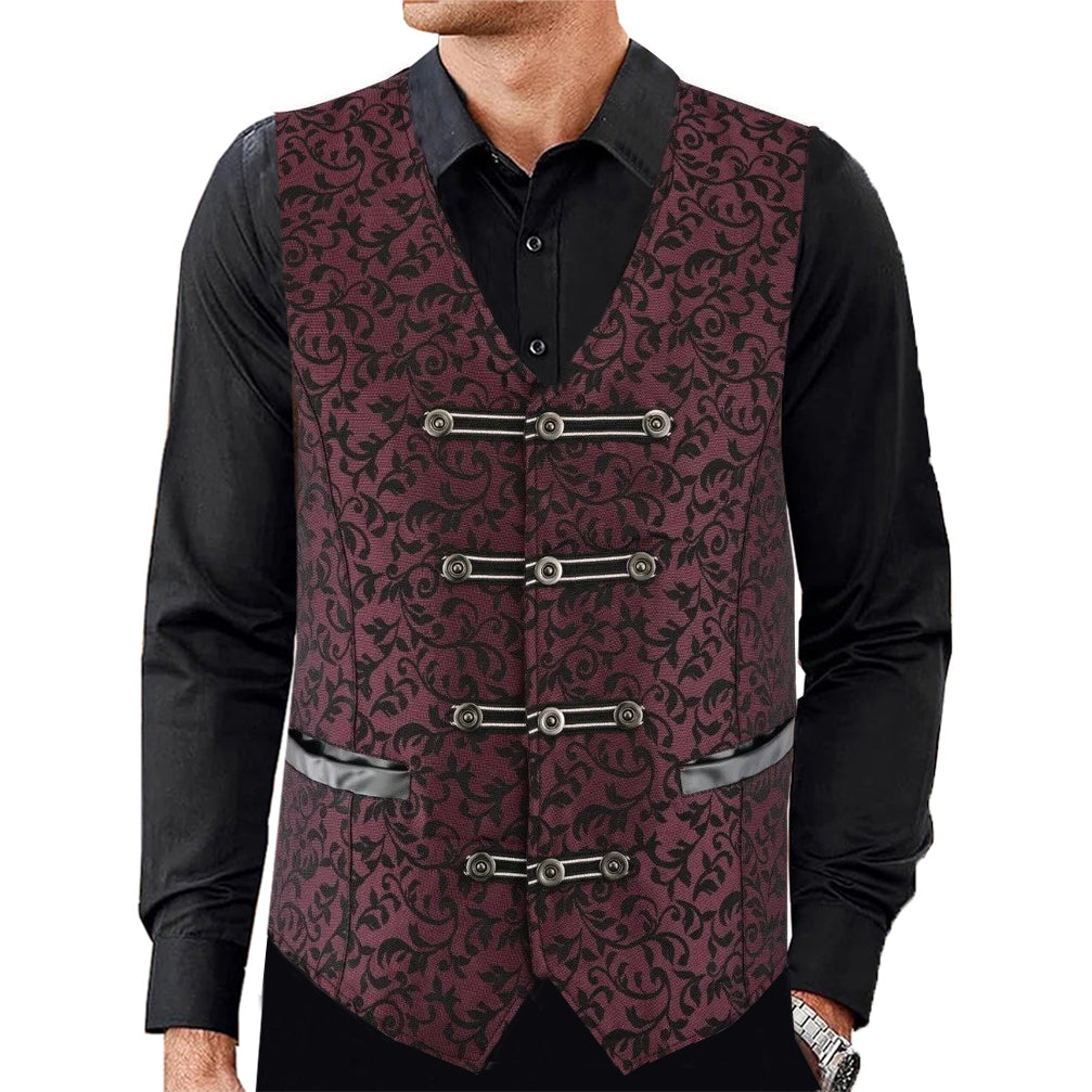 Premium Men’s Vest Waistcoat Maroon Damask Velvet Goth Steampunk VTG/Brocade Vest