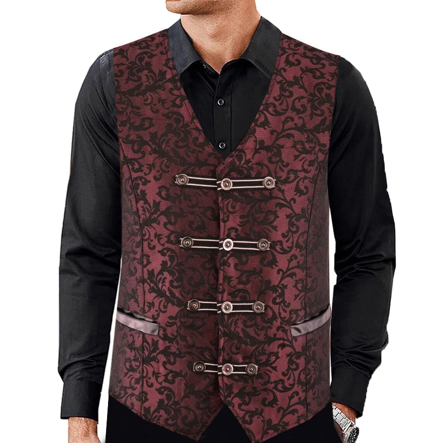 Premium Extreme Quality Men's Vest Waistcoat Red Damask Velvet Goth Steampunk VTG/Brocade Vest