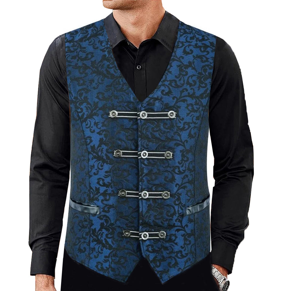 Premium Men's Vest Waistcoat Blue Damask Velvet Goth Steampunk VTG/Brocade Vest
