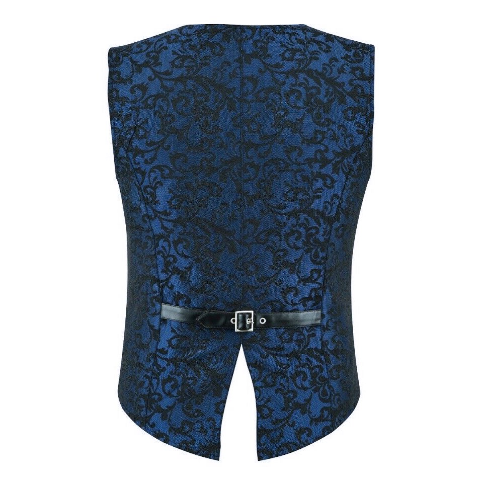 Premium Men's Vest Waistcoat Blue Damask Velvet Goth Steampunk VTG/Brocade Vest