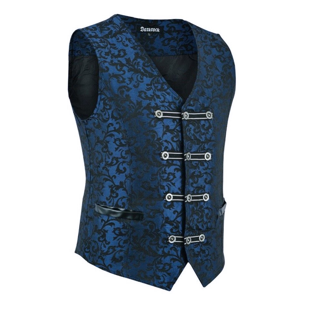 Premium Men's Vest Waistcoat Blue Damask Velvet Goth Steampunk VTG/Brocade Vest