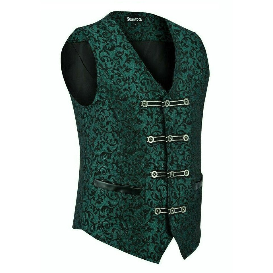 Premium Men's Vest Waistcoat Green Damask Velvet Goth Steampunk VTG/Brocade Vest