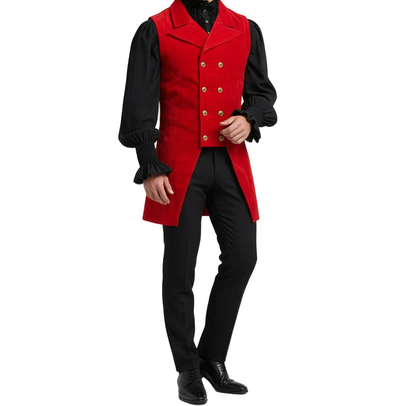 Men's Double Breasted Governor Vest Waistcoat VTG Brocade Gothic Steampunk/Red Velvet