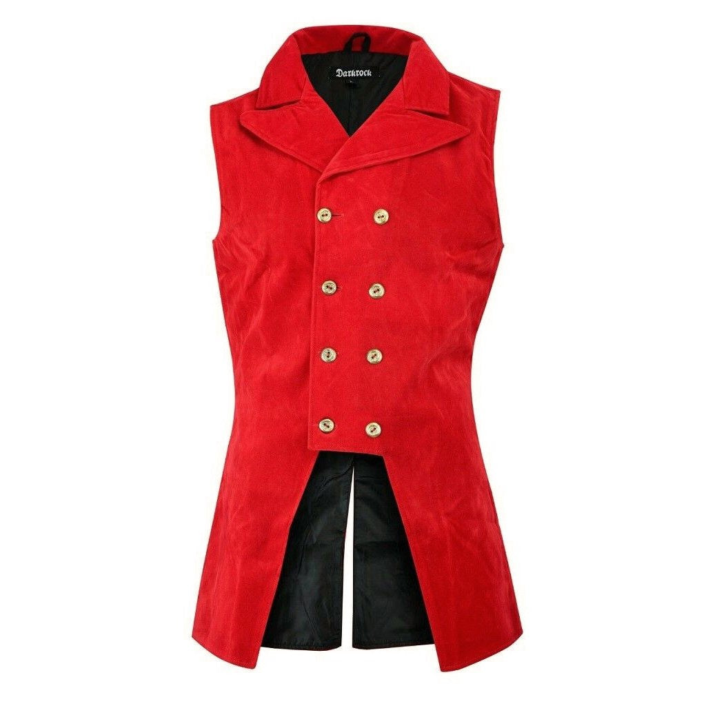 Men's Double Breasted Governor Vest Waistcoat VTG Brocade Gothic Steampunk/Red Velvet