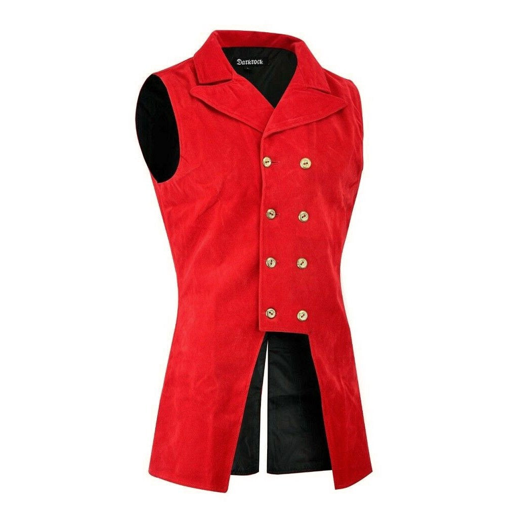 Men's Double Breasted Governor Vest Waistcoat VTG Brocade Gothic Steampunk/Red Velvet