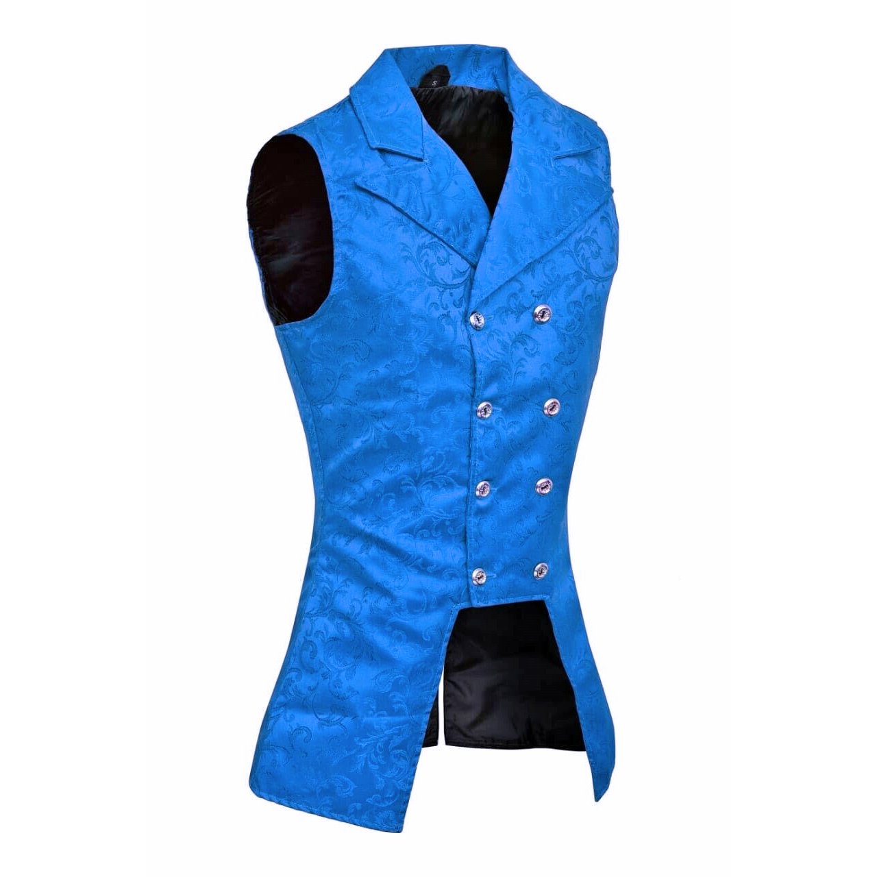 Men's Double Breasted Governor Vest Waistcoat VTG Brocade Gothic Steampunk/USA Royal Blue