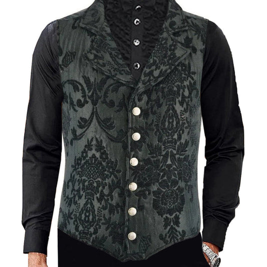 VICTORIAN GENTLEMAN'S ARISTOCRAT VEST TAPESTRY STYLISH CASUAL VEST BLACK