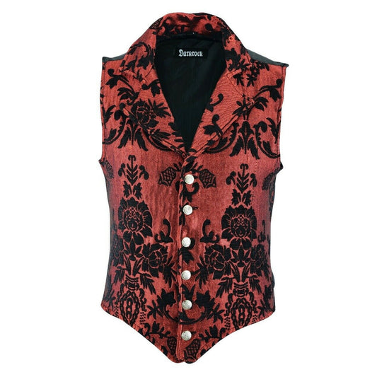 DARKROCK VICTORIAN GENTLEMAN'S ARISTOCRAT VEST TAPESTRYSTYLISH CASUAL VEST RED (2)