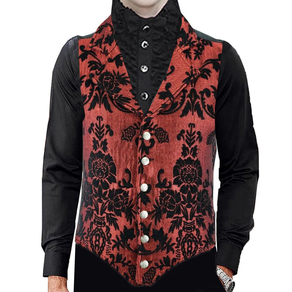 VICTORIAN GENTLEMAN'S ARISTOCRAT VEST TAPESTRY STYLISH CASUAL VEST RED