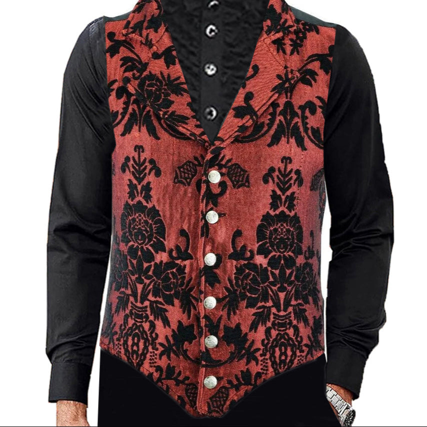 VICTORIAN GENTLEMAN'S ARISTOCRAT VEST TAPESTRY STYLISH CASUAL VEST RED