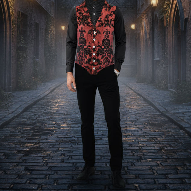 VICTORIAN GENTLEMAN'S ARISTOCRAT VEST TAPESTRY STYLISH CASUAL VEST RED