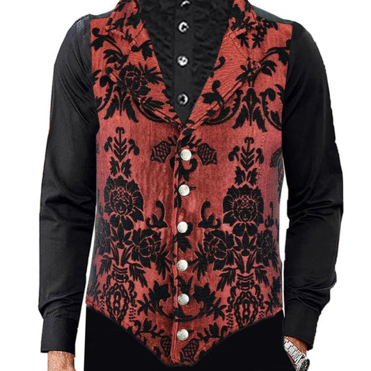 VICTORIAN GENTLEMAN'S ARISTOCRAT VEST TAPESTRY STYLISH CASUAL VEST RED