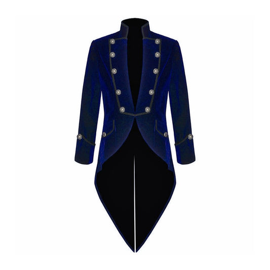 Men's Velvet Vladimir Tuxedo Blue Velvet Jacket Tail Coat Goth Steampunk Victorian