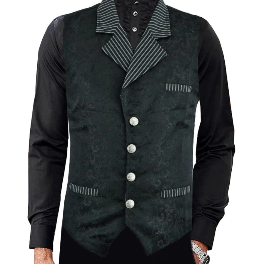 Men's Victorian Steampunk Captain Black Brocade Waistcoat Gentleman Vest