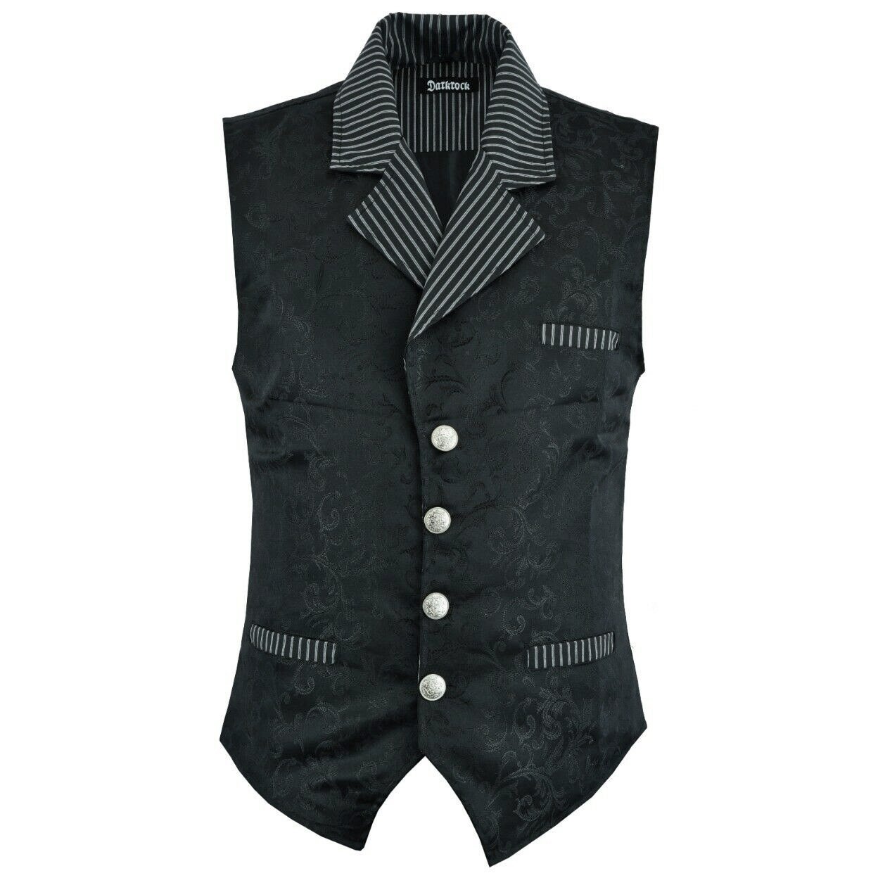 Men's Victorian Steampunk Captain Black Brocade Waistcoat Gentleman Vest