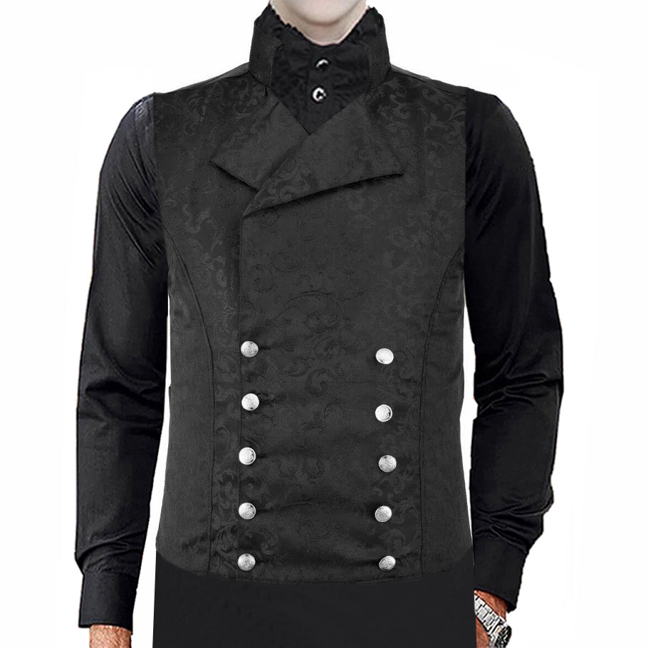 Men's Steampunk Double-Breasted Waistcoat Black Vest Gothic/Western-Reenactment/Usa