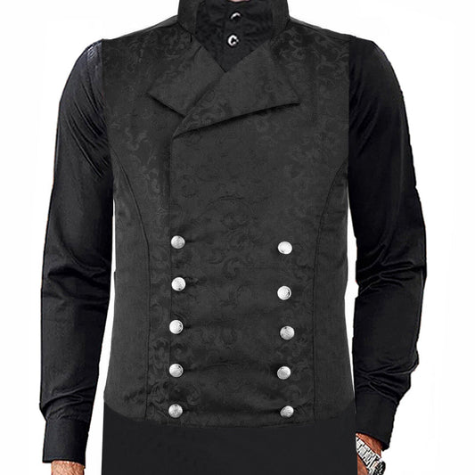 Men's Steampunk Double-Breasted Waistcoat Black Vest Gothic Western-Reenactment USA
