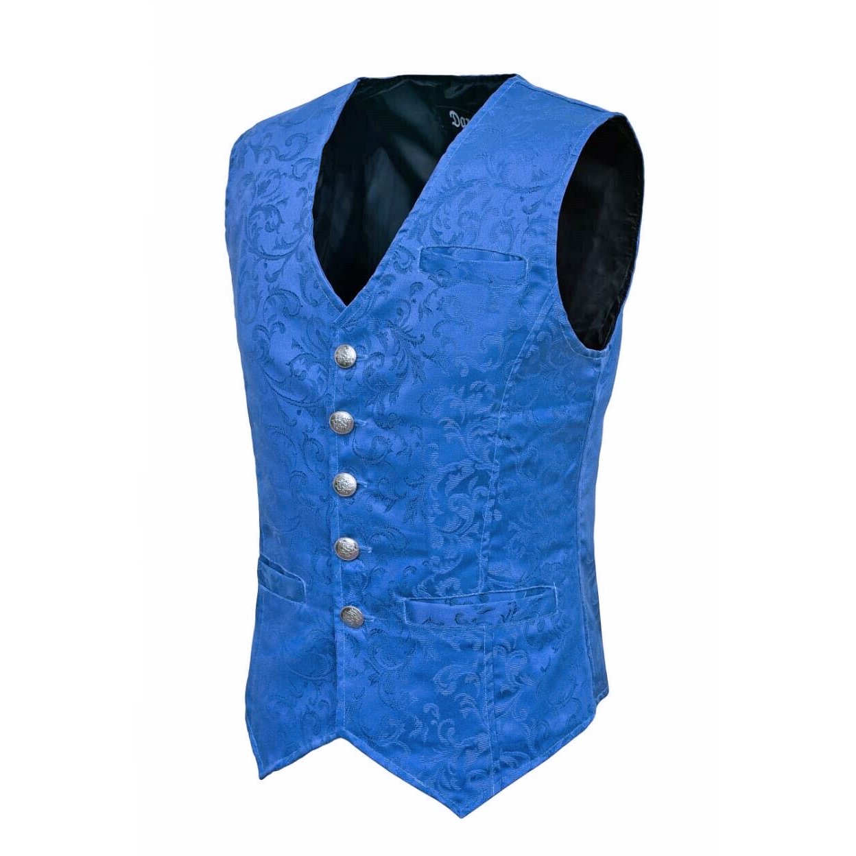 DARKROCK Waistcoat Gothic Steampunk Royal Blue Vest(side)