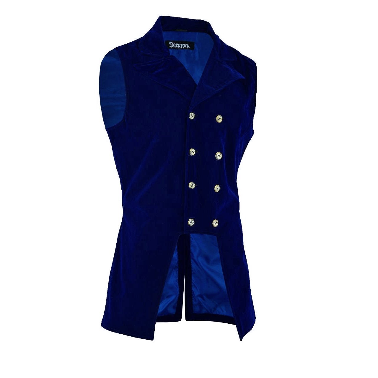 Men's Double Breasted Governor Vest Waistcoat Vtg Blue Velvet Brocade Gothic Steampunk/Usa