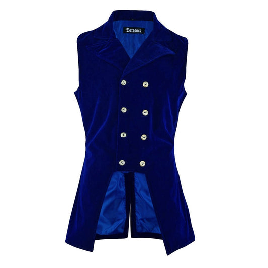 Men's Double Breasted Governor Vest Waistcoat Vtg Blue Velvet Brocade Gothic Steampunk/Usa