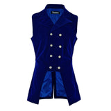 Men's Double Breasted Governor Vest Waistcoat Vtg Blue Velvet Brocade Gothic Steampunk/Usa