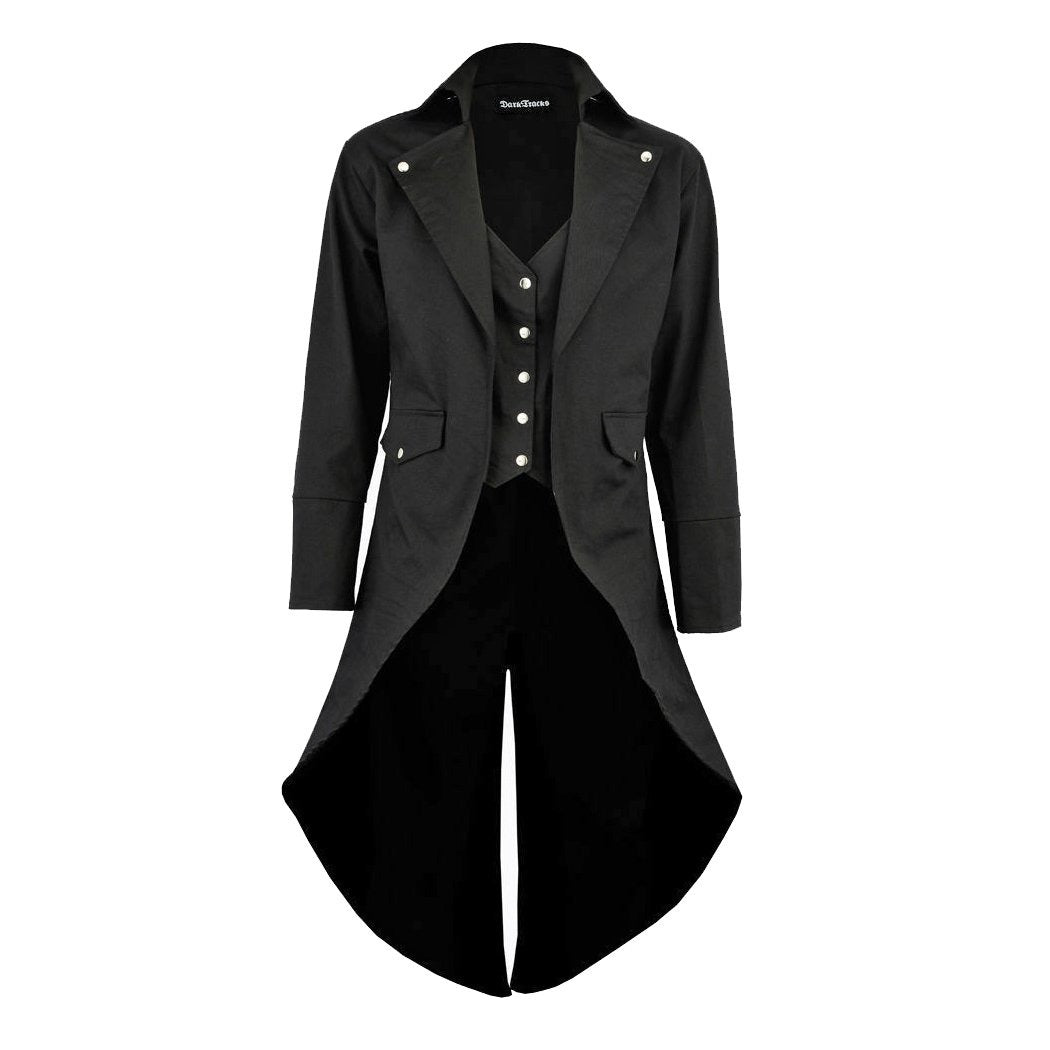 Men's Black Cotton Twill Steampunk Tailcoat Jacket Goth Victorian Coat