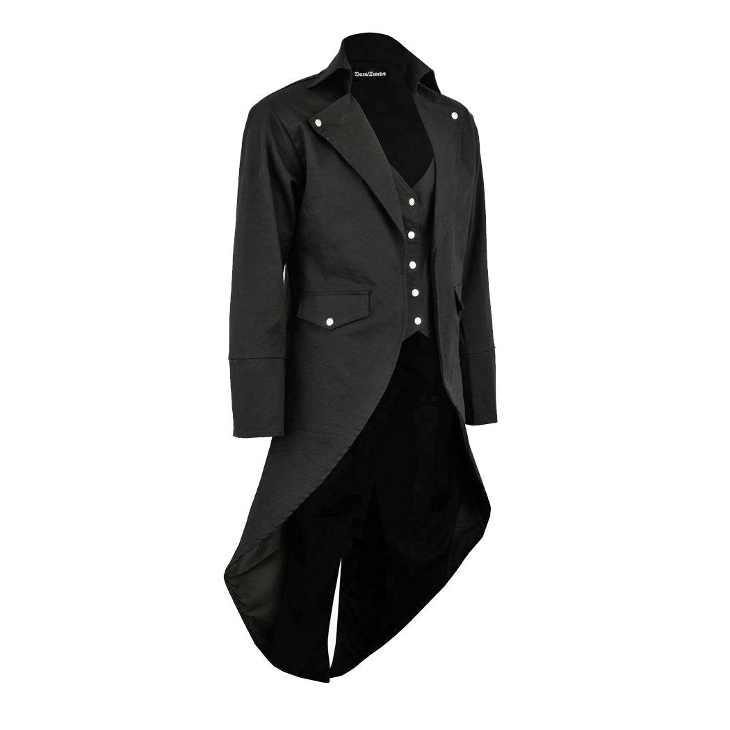 Men's Black Cotton Twill Steampunk Tailcoat Jacket Goth Victorian Coat