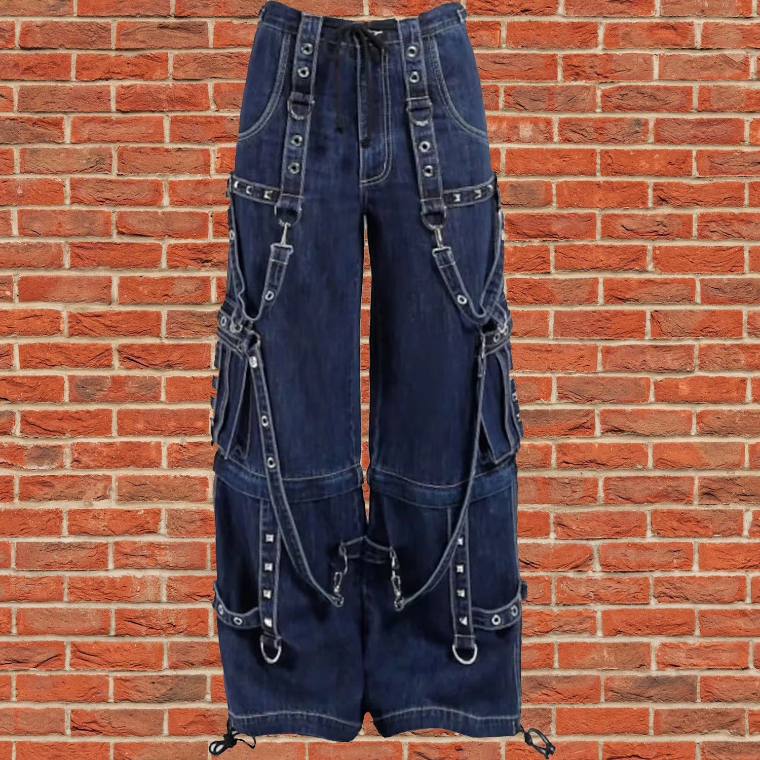 Gothic Blue Jeans Zip Off Pants Punk Buckle Zips Chain Strap Trousers Trip Pant